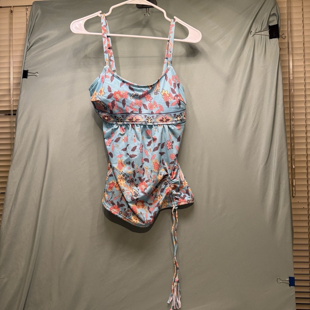 Tankini Top Womens Size Large Floral Tropical Swimwear Adjustable One Piece